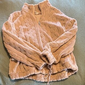 Cozy Textured Sherpa Quarter-Zip Pullover — light brown